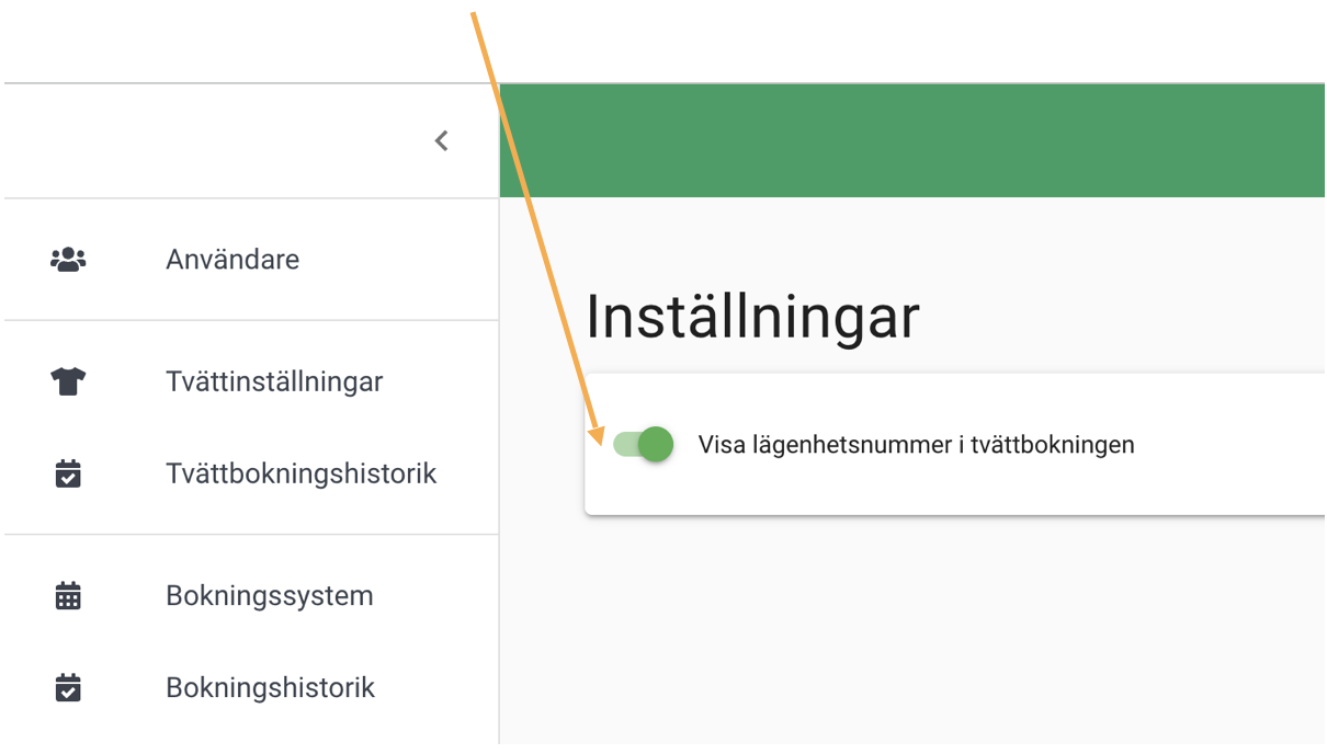 menyvalet visa lägenhetsnummer i tvättbokningen